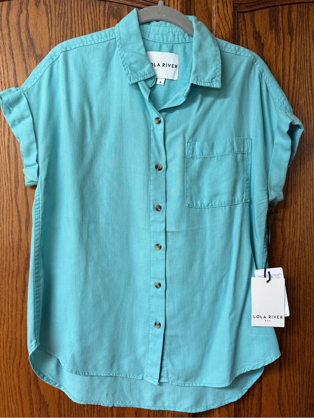 NWT Lola River Turquoise Button-Up Shirt, Size Small